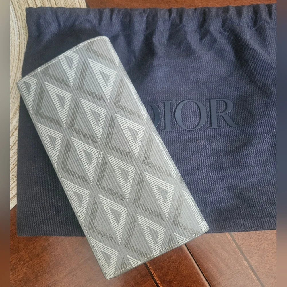 Christian Dior Vertical Diamond Grey Long Wallet NWT
